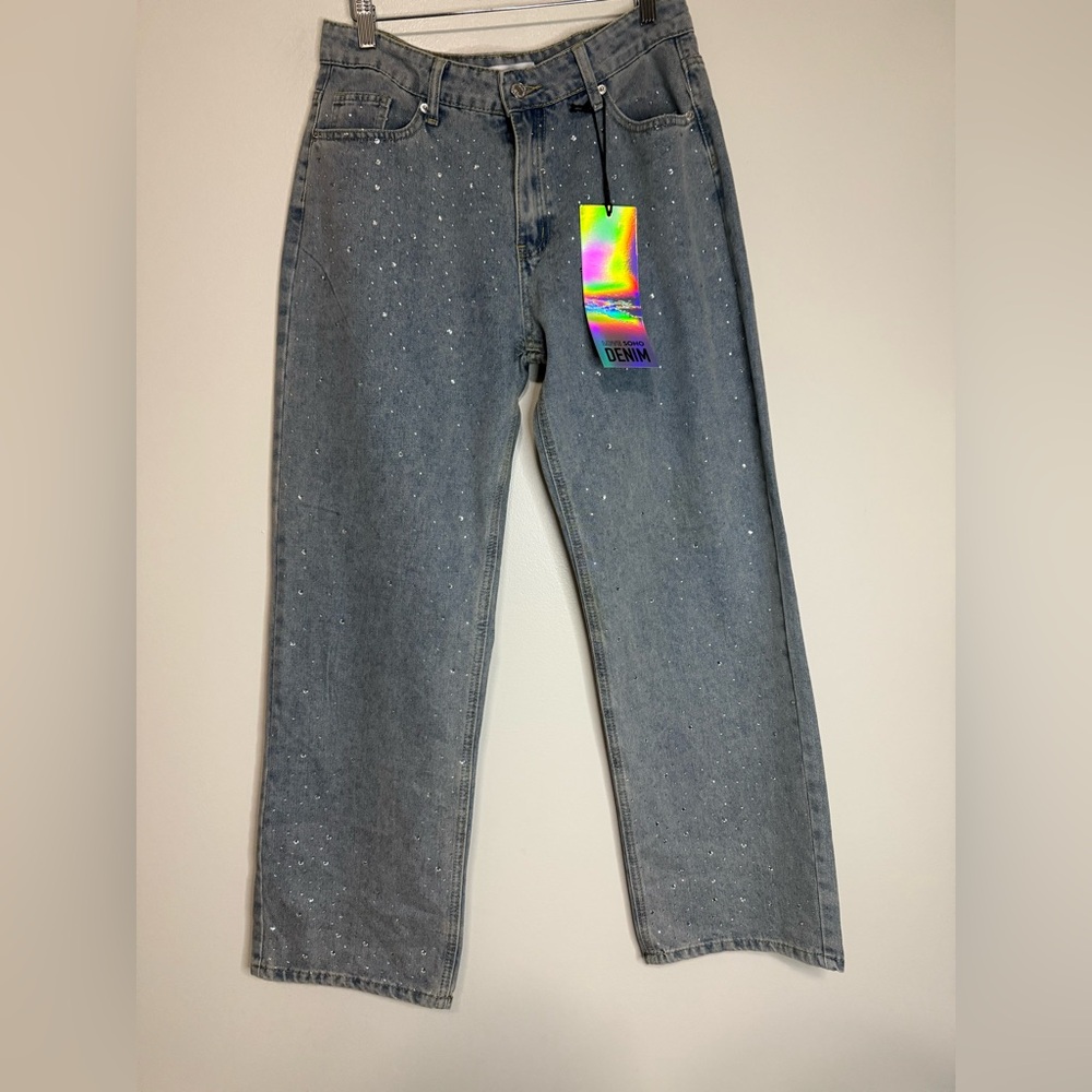 LOVE SOHO NWT Embellished Wide Leg Blue Jeans in size 13